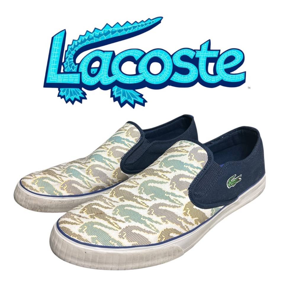 174. 🐊Lacoste Blue and Cream Sneakers Slip-On Canvas